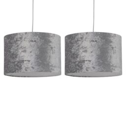 First Choice Lighting Set of 2 Grey Crushed Velvet 25cm Pendant Lightshades - thumbnail 1