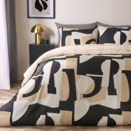 OHS Geometric Duvet Cover Pillowcase Bedding Set Shapes Quilt in Black - Size: Double