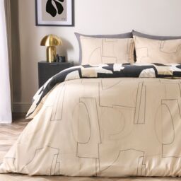 OHS Geometric Duvet Cover Pillowcase Bedding Set Shapes Quilt in Black - Size: Double - thumbnail 2