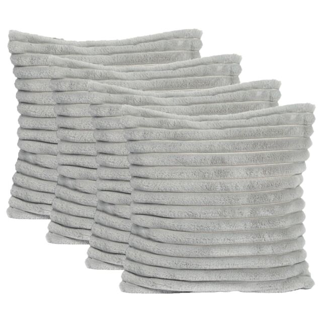 OHS 2 x Faux Fur Thick Rib Filled Cushion Covers in Light Grey - Size: 45 cm x 45 cm - image 1
