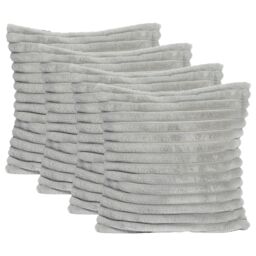 OHS 2 x Faux Fur Thick Rib Filled Cushion Covers in Light Grey - Size: 45 cm x 45 cm