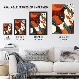 Artery8 Abstract Botanical Sunrise Design Orange Bold Framed Art Print - Size: A4 - thumbnail 3