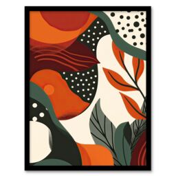 Artery8 Abstract Botanical Sunrise Design Orange Bold Framed Art Print - Size: A4 - thumbnail 1