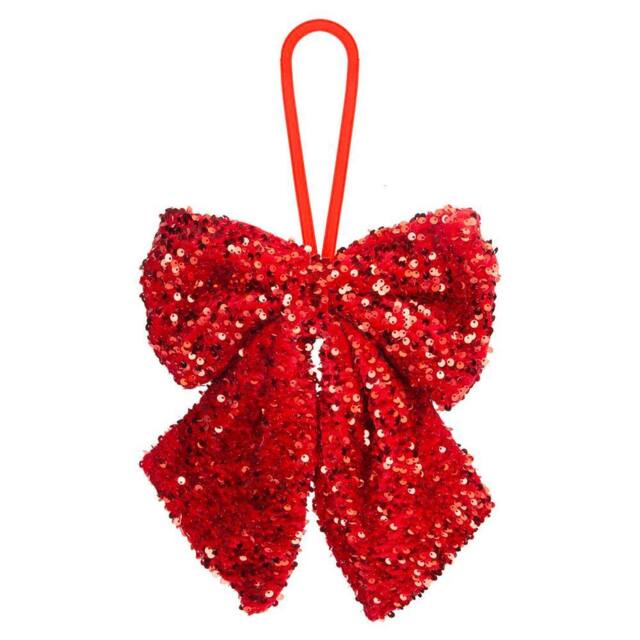 VFM e-Store Christmas Sequins Bow Hanging Decoration 30cm x 22cm Red X 1 - Size: 30 cm x 22 cm - image 1