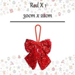 VFM e-Store Christmas Sequins Bow Hanging Decoration 30cm x 22cm Red X 1 - Size: 30 cm x 22 cm - thumbnail 2