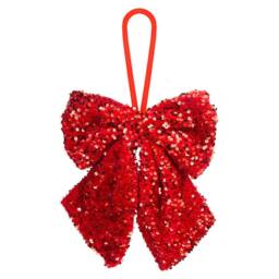 VFM e-Store Christmas Sequins Bow Hanging Decoration 30cm x 22cm Red X 1 - Size: 30 cm x 22 cm - thumbnail 1