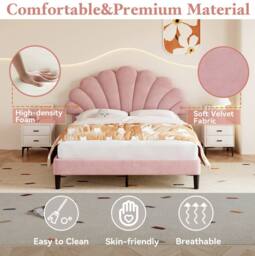 STILVORA Double Upholstered Velvet Bed Frame with Adjustable Headboard in Pink - thumbnail 7