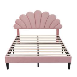 STILVORA Double Upholstered Velvet Bed Frame with Adjustable Headboard in Pink - thumbnail 6