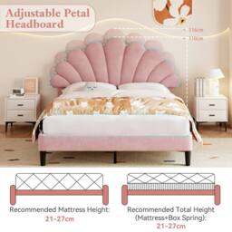 STILVORA Double Upholstered Velvet Bed Frame with Adjustable Headboard in Pink - thumbnail 8