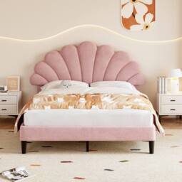 STILVORA Double Upholstered Velvet Bed Frame with Adjustable Headboard in Pink - thumbnail 3