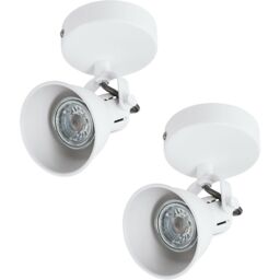 Loops 2 PACK Wall Spot Light White Steel Wall Plate & Lamp Shade GU10 3.3W Included - thumbnail 1