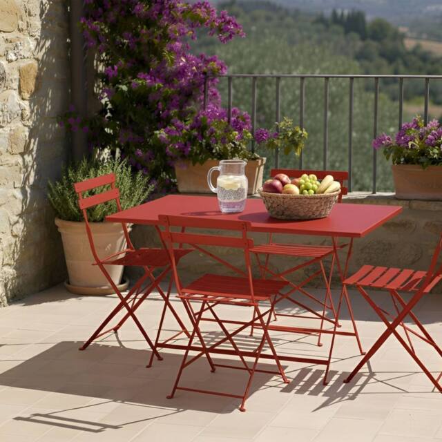 Wyld and Coco Red Steel Foldable Garden Dining Set Rectangular Table L110 x D70cm - image 1