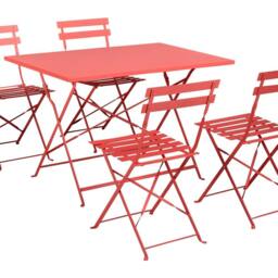 Wyld and Coco Red Steel Foldable Garden Dining Set Rectangular Table L110 x D70cm - thumbnail 2