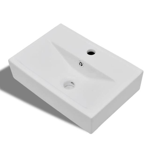 Berkfield Home Ceramic Bathroom Sink Basin Faucet/Overflow Hole White Rectangular - image 1