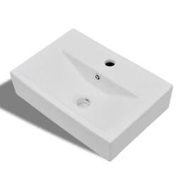 Berkfield Home Ceramic Bathroom Sink Basin Faucet/Overflow Hole White Rectangular - thumbnail 1