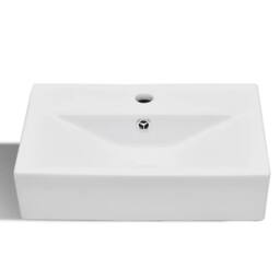 Berkfield Home Ceramic Bathroom Sink Basin Faucet/Overflow Hole White Rectangular - thumbnail 3