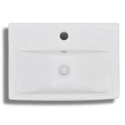 Berkfield Home Ceramic Bathroom Sink Basin Faucet/Overflow Hole White Rectangular - thumbnail 4