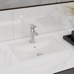 Berkfield Home Ceramic Bathroom Sink Basin Faucet/Overflow Hole White Rectangular - thumbnail 2
