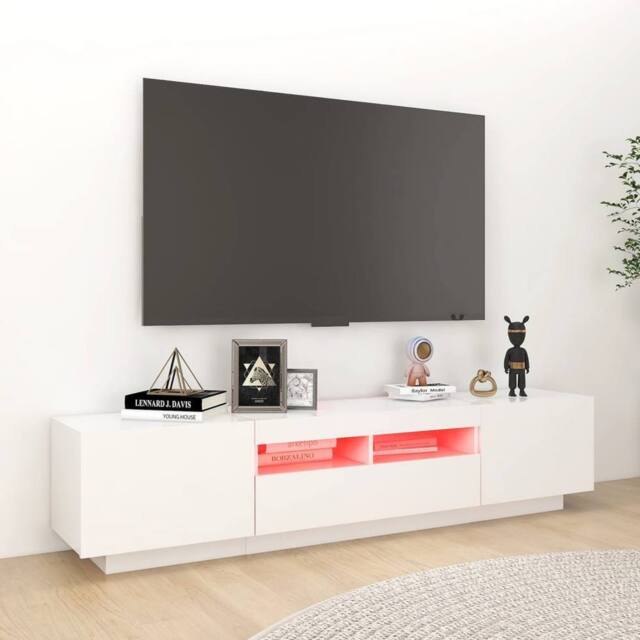 Berkfield Home TV Cabinet with LED Lights White 180x35x40 cm - Size: 180 x 35 x 40 cm - image 1