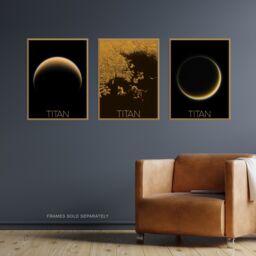 Artery8 Wall Art Print Pack of 3 NASA Our Solar System Saturn's Moon Titan Ligeia Mare Lake Crescent Moon Images Large Poster Set - thumbnail 4