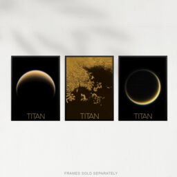 Artery8 Wall Art Print Pack of 3 NASA Our Solar System Saturn's Moon Titan Ligeia Mare Lake Crescent Moon Images Large Poster Set - thumbnail 3