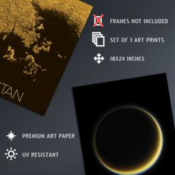 Artery8 Wall Art Print Pack of 3 NASA Our Solar System Saturn's Moon Titan Ligeia Mare Lake Crescent Moon Images Large Poster Set - thumbnail 2