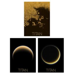 Artery8 Wall Art Print Pack of 3 NASA Our Solar System Saturn's Moon Titan Ligeia Mare Lake Crescent Moon Images Large Poster Set - thumbnail 1
