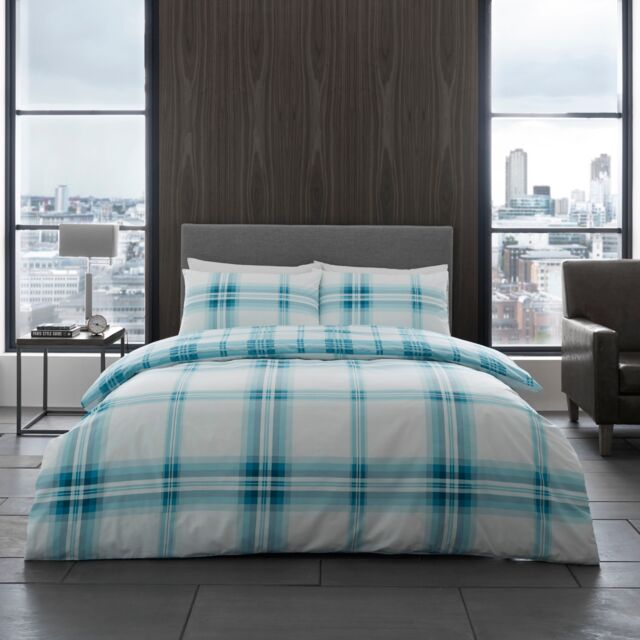 Smart Living Polycotton Bardsley Check Duvet Cover With Pillowcases in Teal - Size: King - image 1