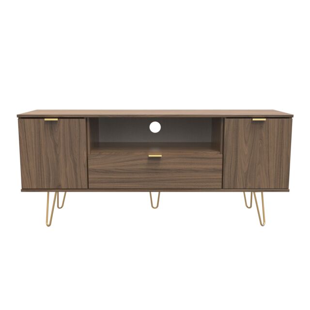 Ready Assembled 2 U Fuji 2 Door 1 Drawer Wide TV Unit (Ready Assembled) in Walnut - Size: Large - image 1