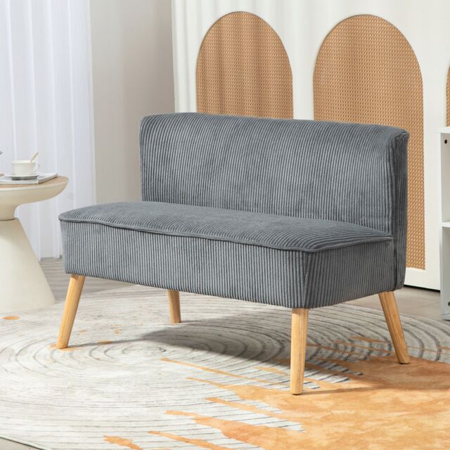 HOMCOM Corduroy Double Sofa w/ Wood Frame Foam Padding, Grey - Size: 2 Seater - image 1