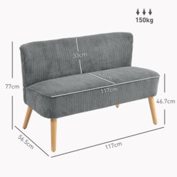 HOMCOM Corduroy Double Sofa w/ Wood Frame Foam Padding, Grey - Size: 2 Seater - thumbnail 3