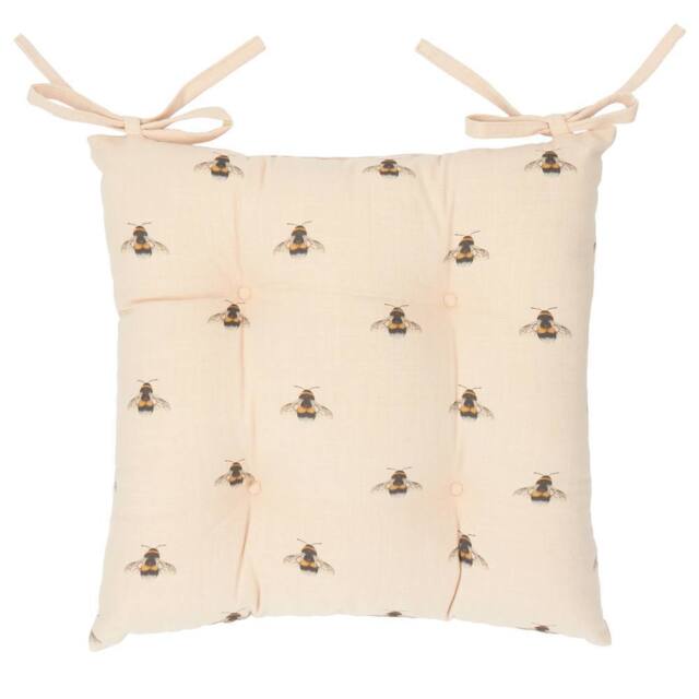 Wylder Ramble Bumble Bee 2 Pack Cotton Slub Seat Pads in Cream - Size: 40 cm x 40 cm - image 1