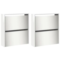 Berkfield Home Shoe Cabinet with Mirror 4-Layer High Gloss White 63x17x134 cm - Size: 63 x 17 x 134 cm - thumbnail 6