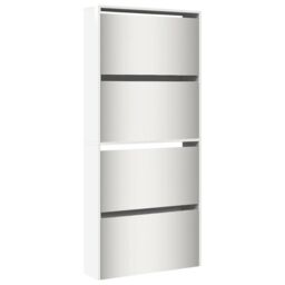 Berkfield Home Shoe Cabinet with Mirror 4-Layer High Gloss White 63x17x134 cm - Size: 63 x 17 x 134 cm - thumbnail 2
