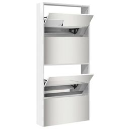Berkfield Home Shoe Cabinet with Mirror 4-Layer High Gloss White 63x17x134 cm - Size: 63 x 17 x 134 cm - thumbnail 4