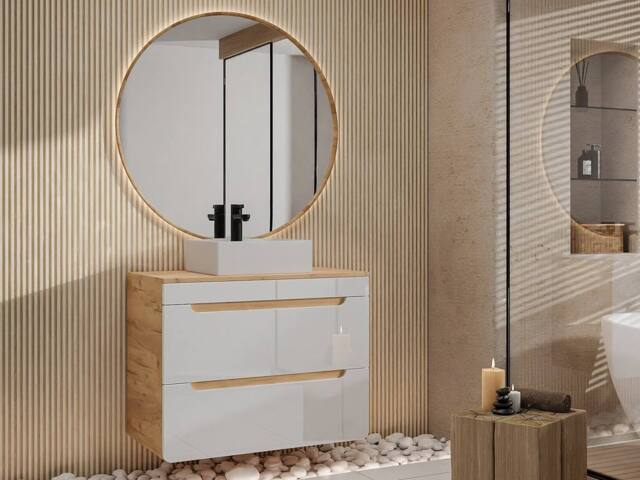 Vente-unique Wall-Hung Bathroom Unit With Countertop Basin - Natural & White - 80 in Light Oak - image 1