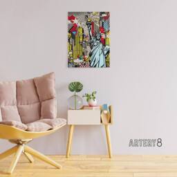 "Artery8 New York Skyline Statue Of Liberty Pop Art Canvas Wall Art Print - Size: W24"" x H32""" - thumbnail 3