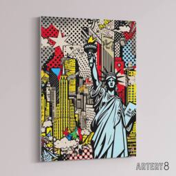 "Artery8 New York Skyline Statue Of Liberty Pop Art Canvas Wall Art Print - Size: W24"" x H32""" - thumbnail 2