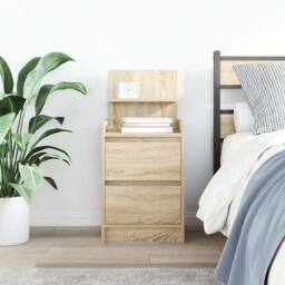 Berkfield Home Bedside Cabinet with 2 Drawers Sonoma Oak 38x34x80 cm in Light Tan - Size: 38 x 34 x 80 cm - thumbnail 3