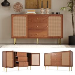 Matteo Rattan Sideboard Cabinet for Living Room Walnut - thumbnail 1