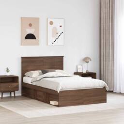 Berkfield Home Bed Frame with Headboard Brown Oak 120 x 190 cm Solid Pine Wood - thumbnail 3