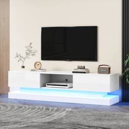 Merax White High Gloss LED TV Unit with 2 Drawers for TVs up to 65/70 Inch