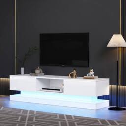 Merax White High Gloss LED TV Unit with 2 Drawers for TVs up to 65/70 Inch - thumbnail 4