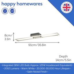 Happy Homewares Brushed Metal LED Ceiling Strip Light Fitting - Ideal for Kitchens in Metallic Silver - thumbnail 4