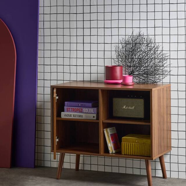 sweeek 80cm walnut-effect sideboard with 2 shelves in Dark Brown - image 1