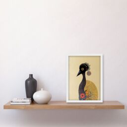 Artery8 Surreal Abstract Ostrich Emu Klimt Style Painting Artwork Framed Wall Art Print A4 in White - thumbnail 2