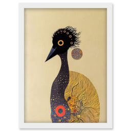 Artery8 Surreal Abstract Ostrich Emu Klimt Style Painting Artwork Framed Wall Art Print A4 in White - thumbnail 1