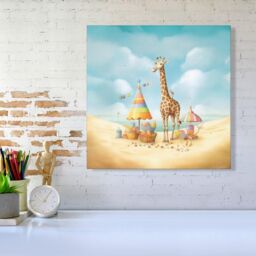 Warren Reed - Designer Giraffe On A Beach Holiday Canvas in Yellow - Size: w10 inch x h10 inch - thumbnail 2
