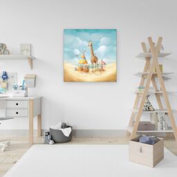 Warren Reed - Designer Giraffe On A Beach Holiday Canvas in Yellow - Size: w10 inch x h10 inch - thumbnail 3