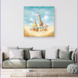 Warren Reed - Designer Giraffe On A Beach Holiday Canvas in Yellow - Size: w10 inch x h10 inch - thumbnail 4